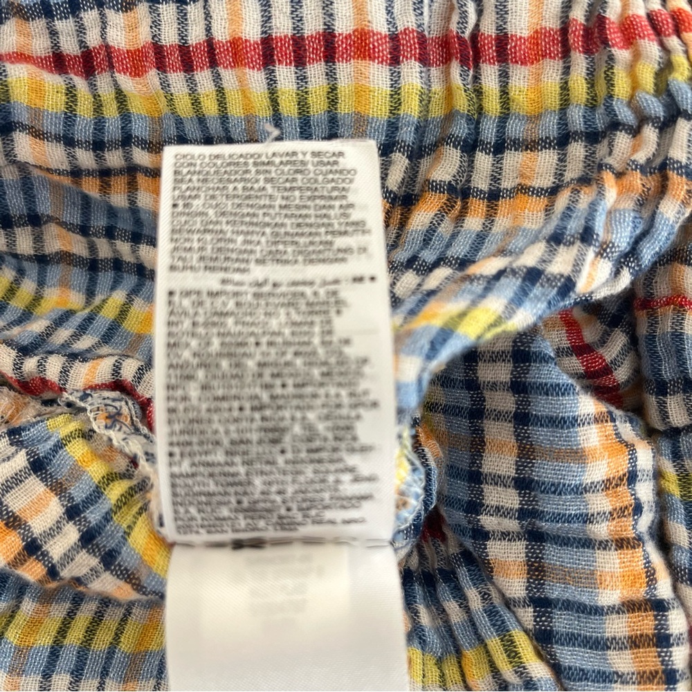 Old Navy Blue Red Yellow Cream Striped Smocked Tie-Shoulder Cami - Picture 7 of 8